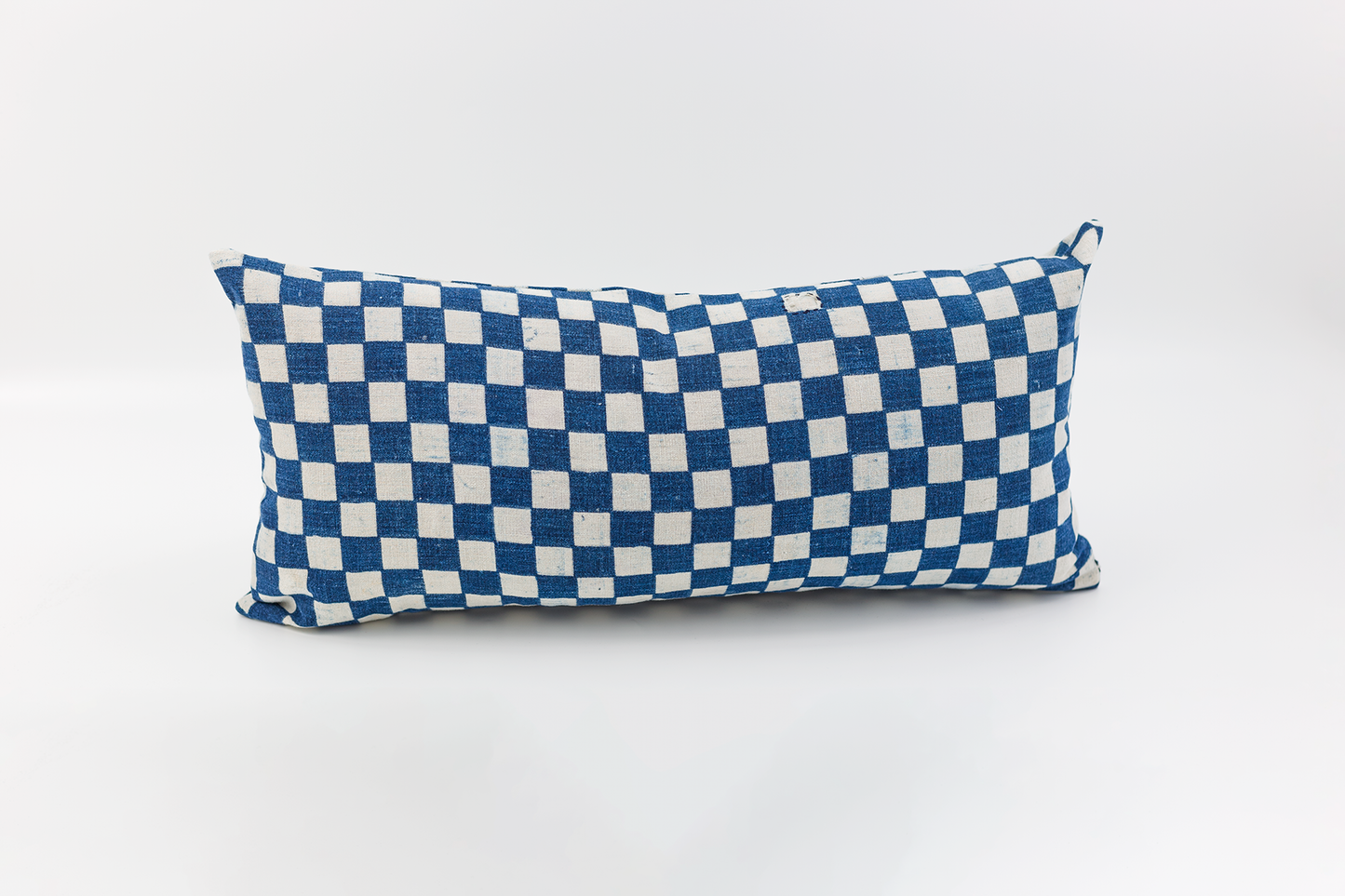 Antique Japanese Katazome Indigo Checkerboard Lumbar Pillow