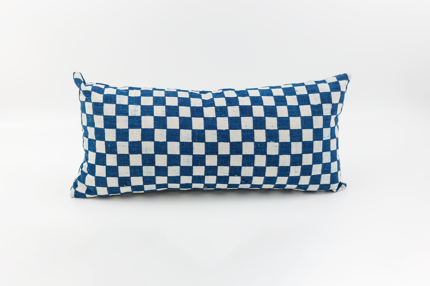 Antique Japanese Katazome Indigo Checkerboard Lumbar Pillow