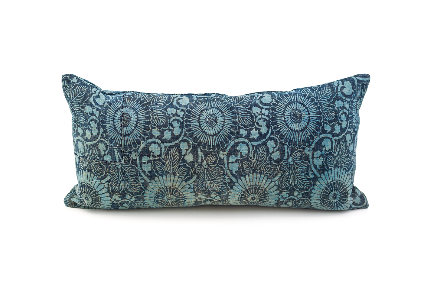 Antique Japanese Katazome Indigo Dyed Floral Lumbar Pillow