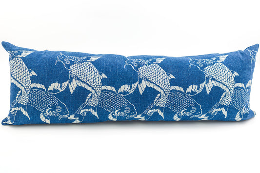 Antique Japanese Katazome Indigo Carp Pattern Pillow