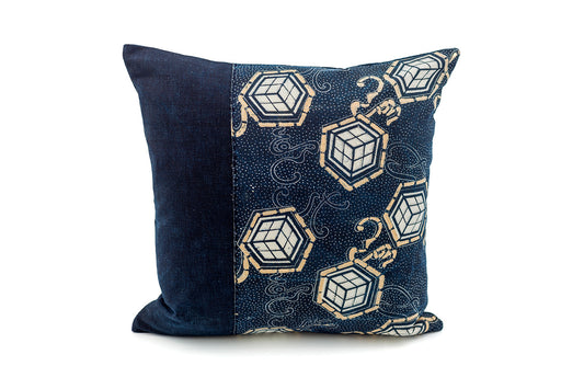 Antique Japanese Katazome Cube Indigo Pillow