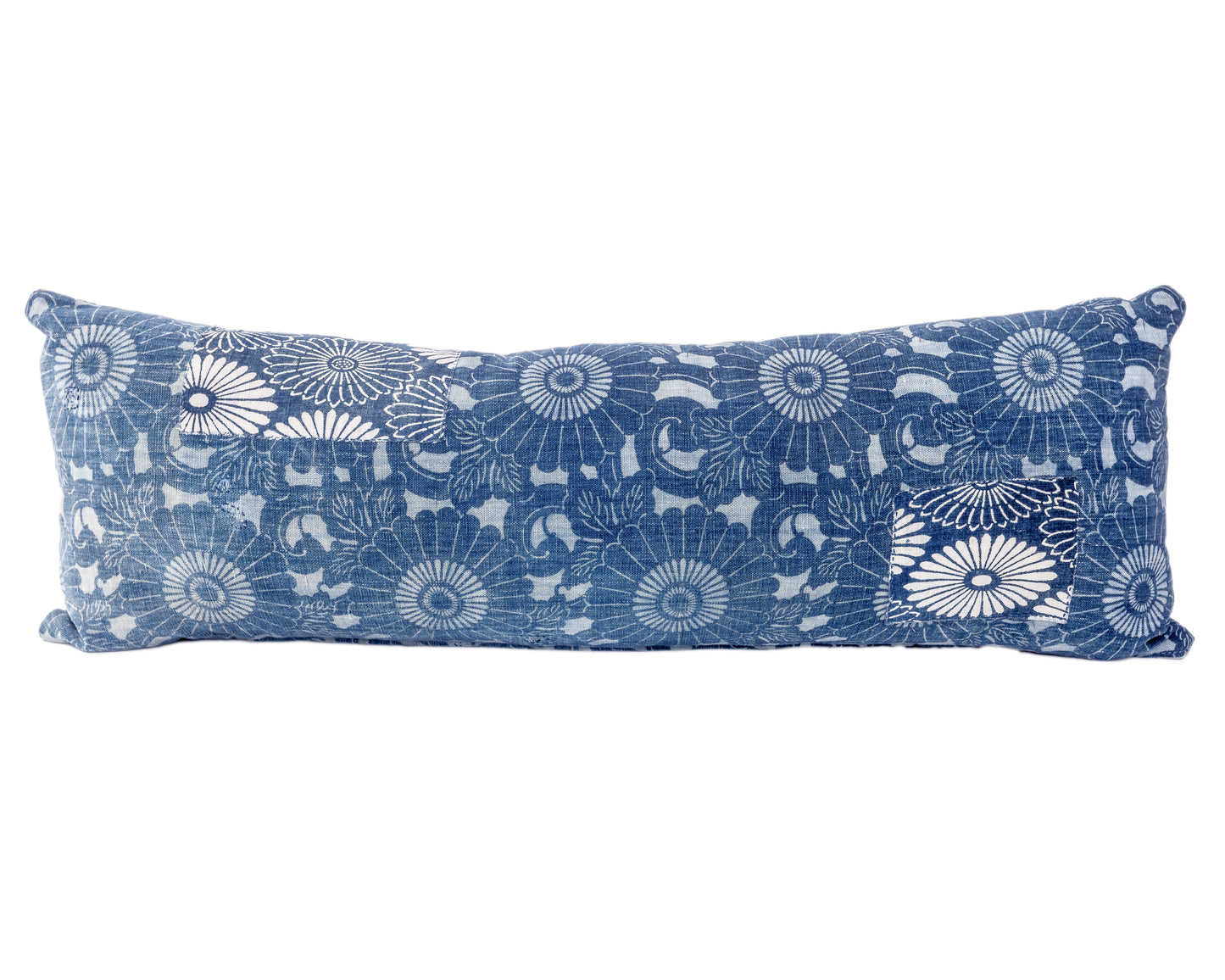 Antique Japanese Indigo Katazome Floral Patched Long Pillow