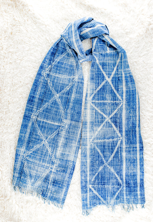 Vintage African Indigo Patterned Scarf