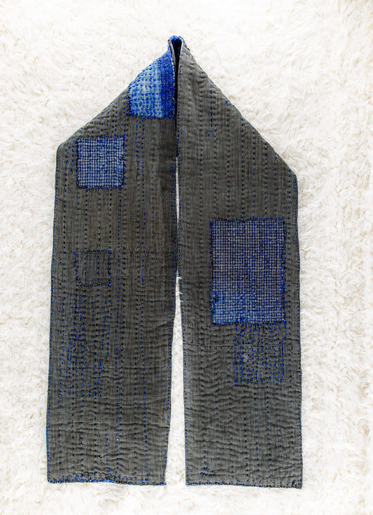 Antique Japanese Boro Indigo Sashiko Reversible Scarf